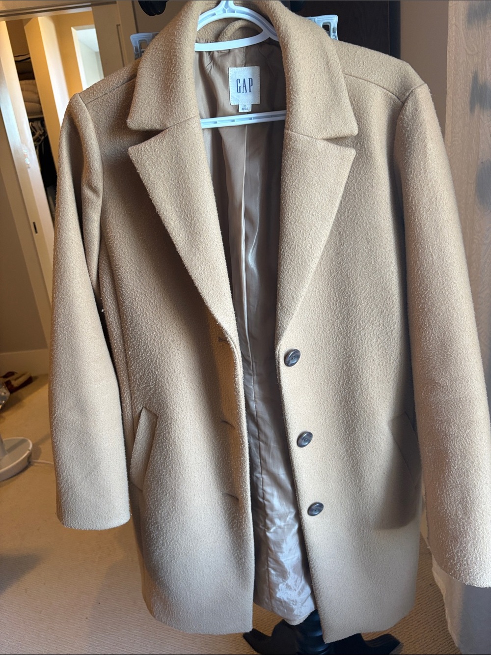 GAP women’s Camel Tan Wool Pea Coat / over the knee length